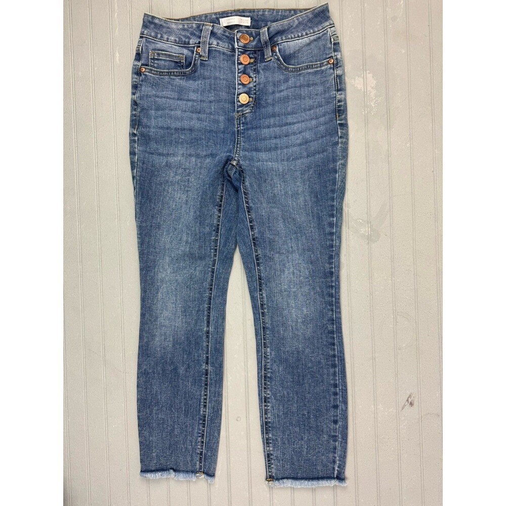 LC Lauran Conrad Size 4p Petite Womens Jeans Raw Hem Button Fly Med wash Stretch
